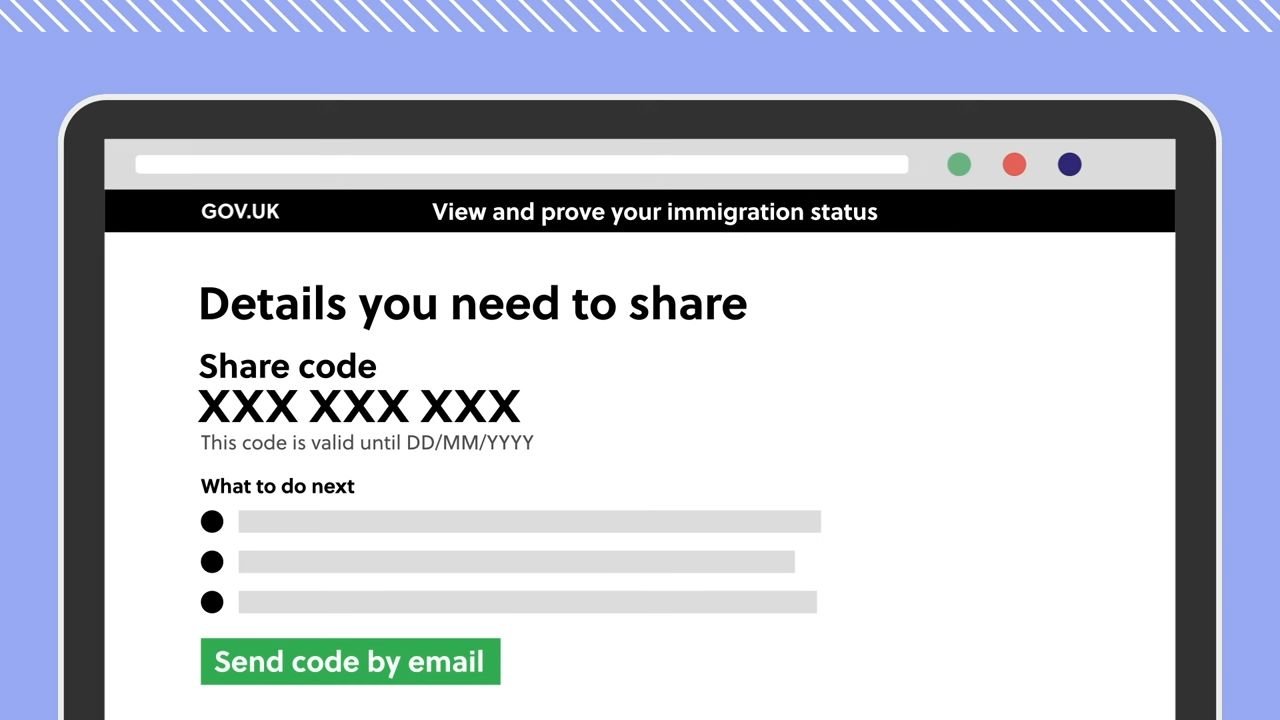 UK eVisa share code.